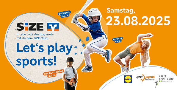 Grafik mit Kindern, die Sport machen und Werbung für den Aktionstag “Let’s play sports”